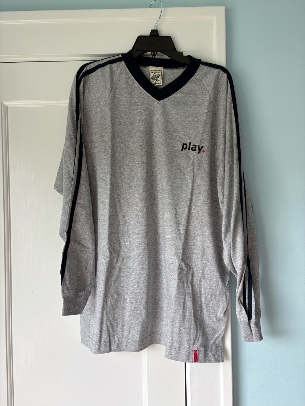 Vintage 90s Alore Absolute Quality Striped V-Neck Athletic Shirt L Made in USA